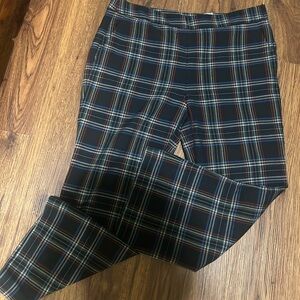 Zara Cropped Plaid Stretch Ponte Pants - Navy, Red, White. 10